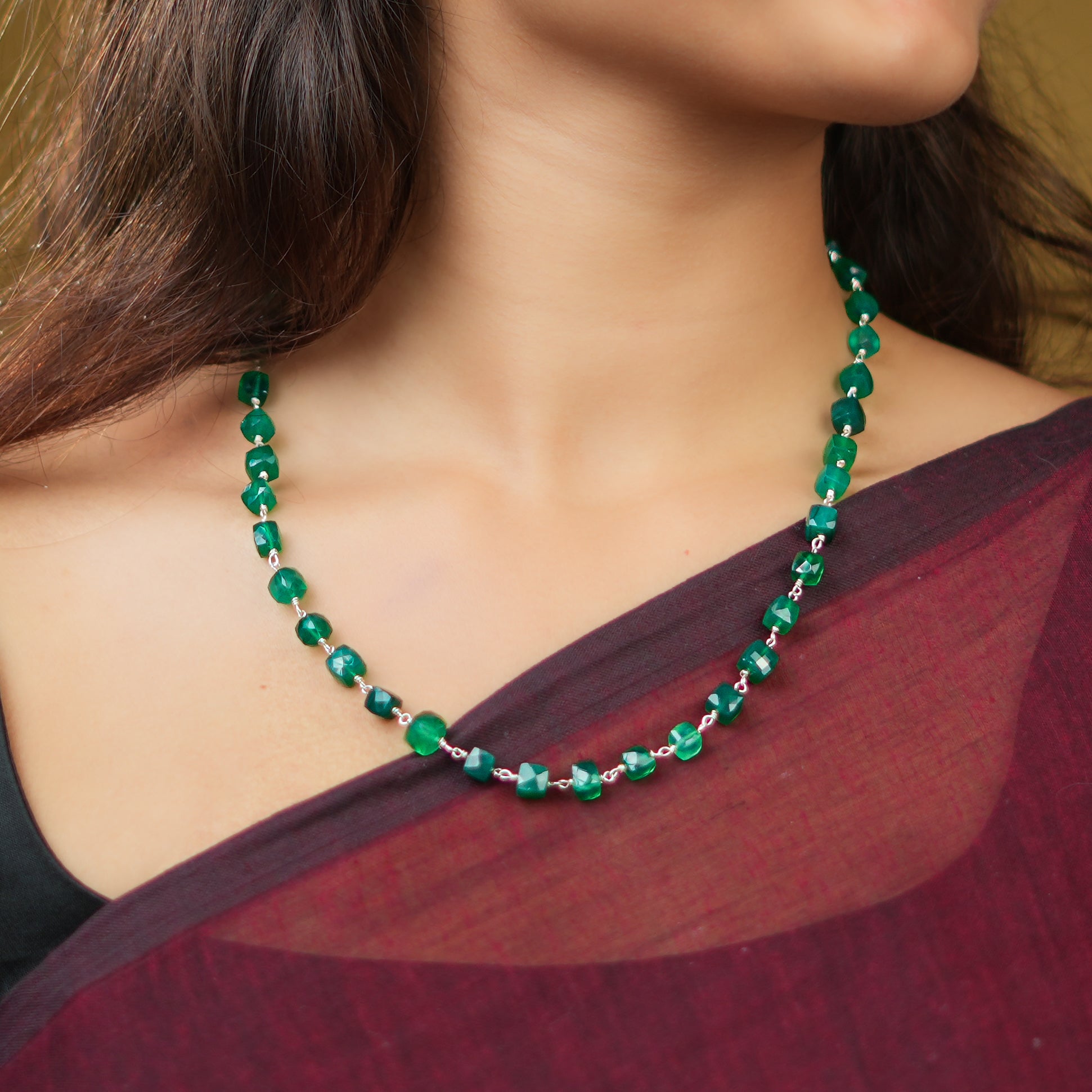 Silver Green Onyx Ganghan Necklace