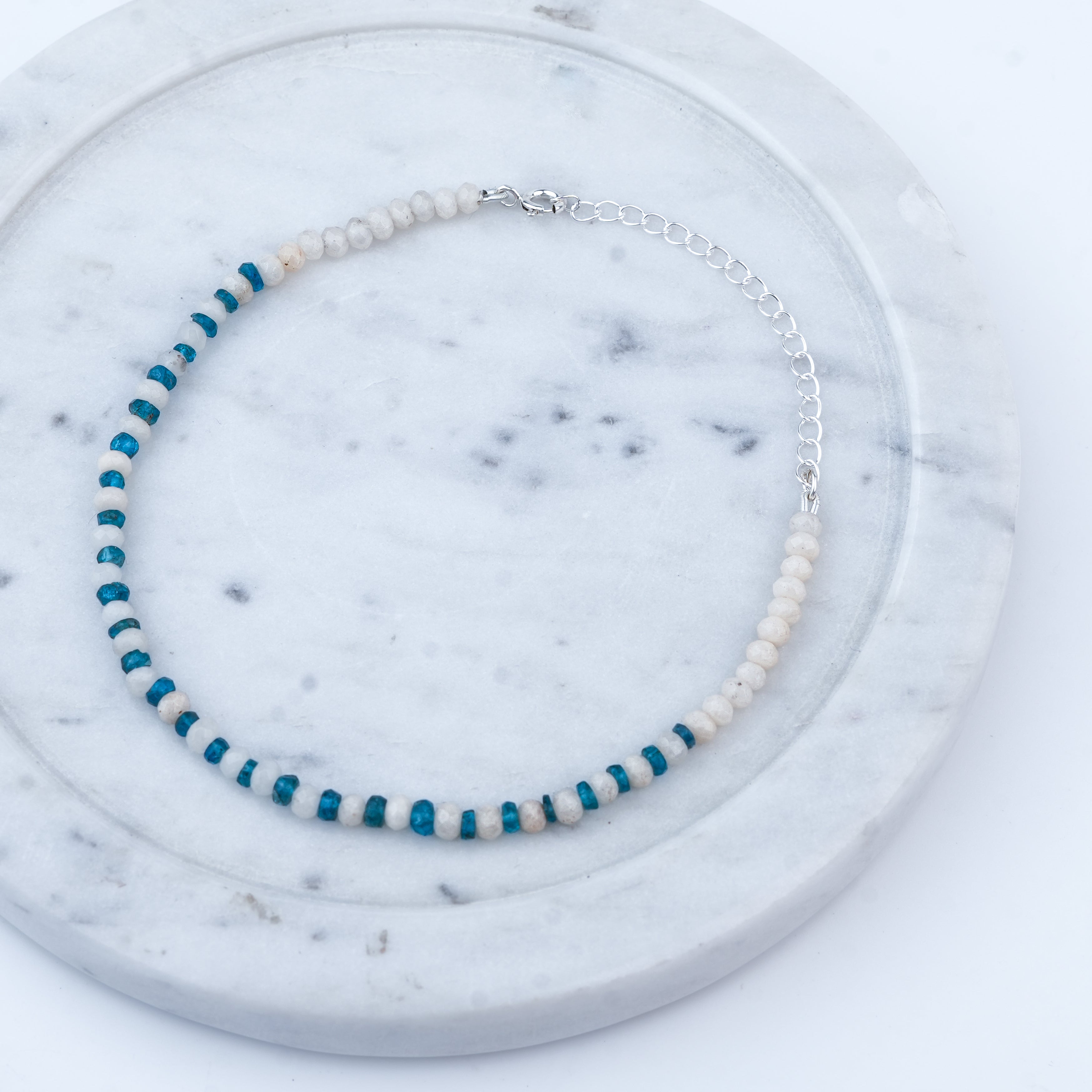 Rhodolite & White Jade Silver Anklet (Project Handmade)