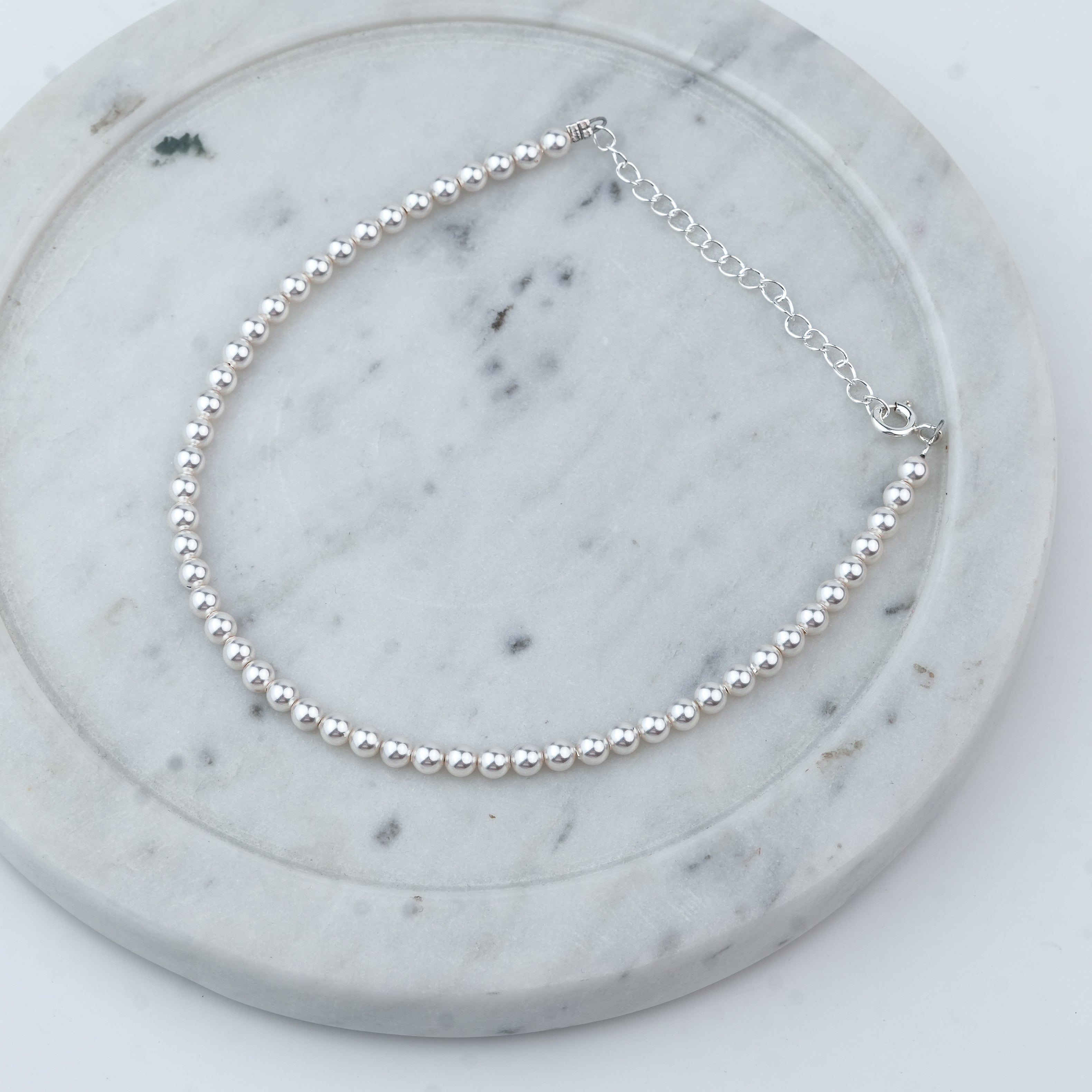 Silver Anklet with 4mm Swarovski Pearl