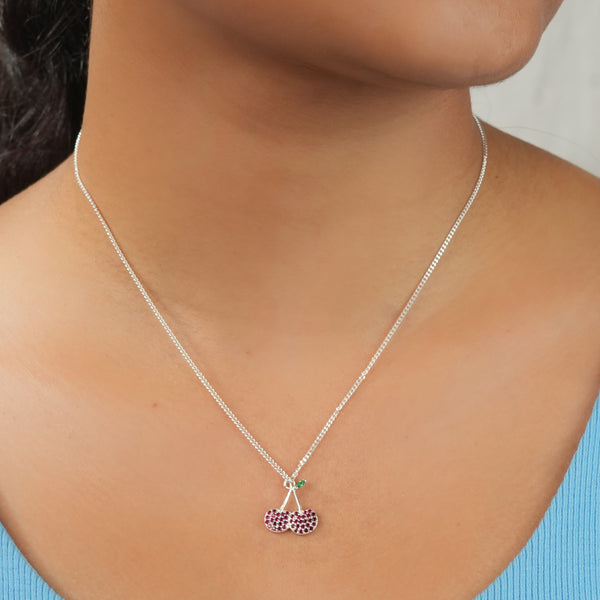 Cherry CZ Fruit-Charm Necklace