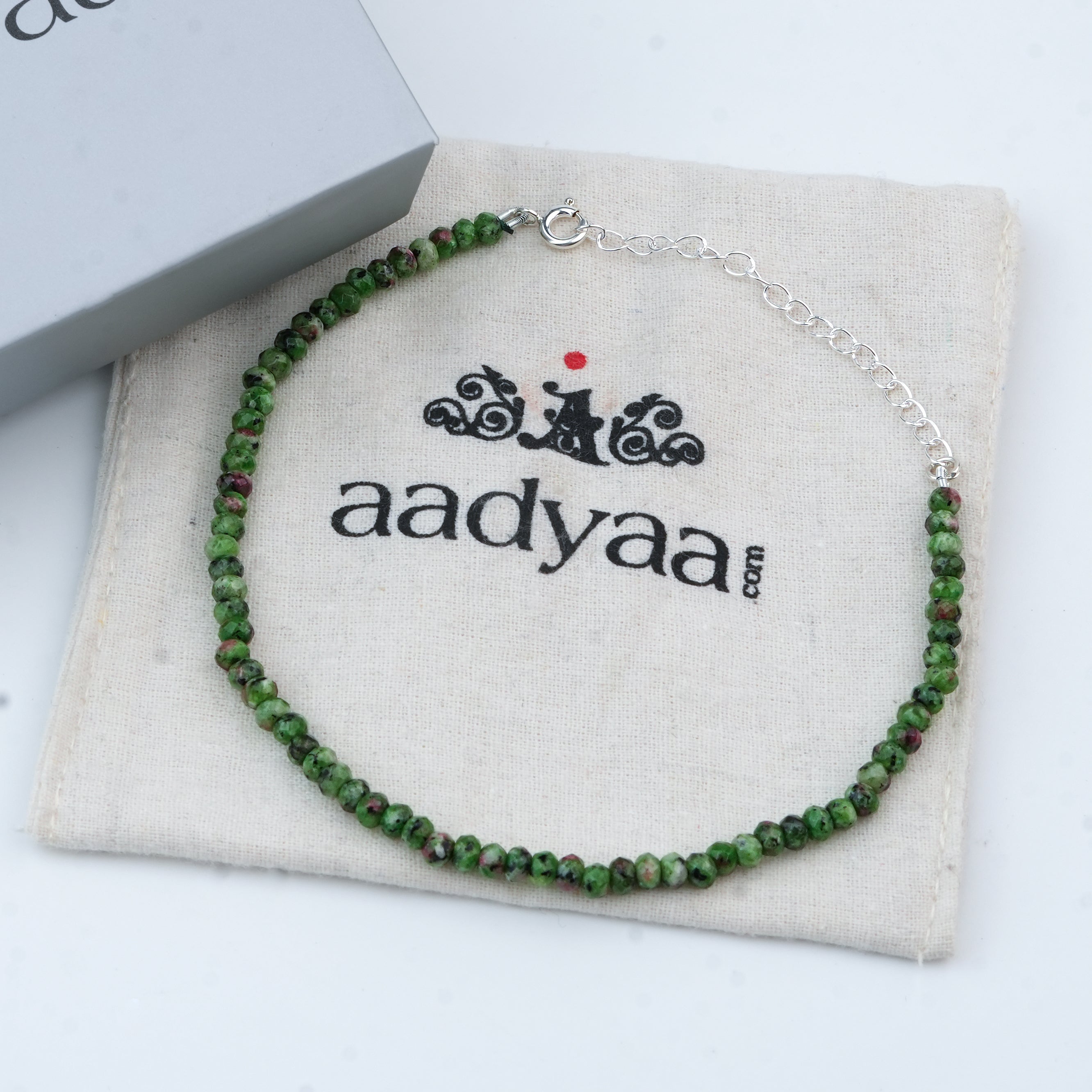 Green Jade Silver Anklet (Project Handmade)