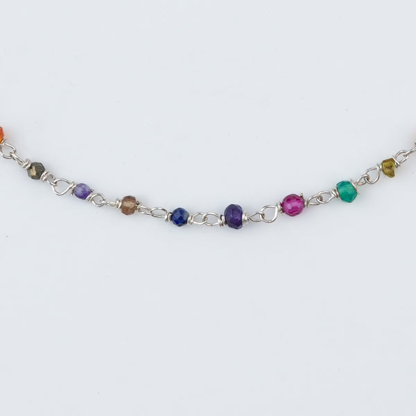 Silver Multicolour Stone Ganthan Anklet