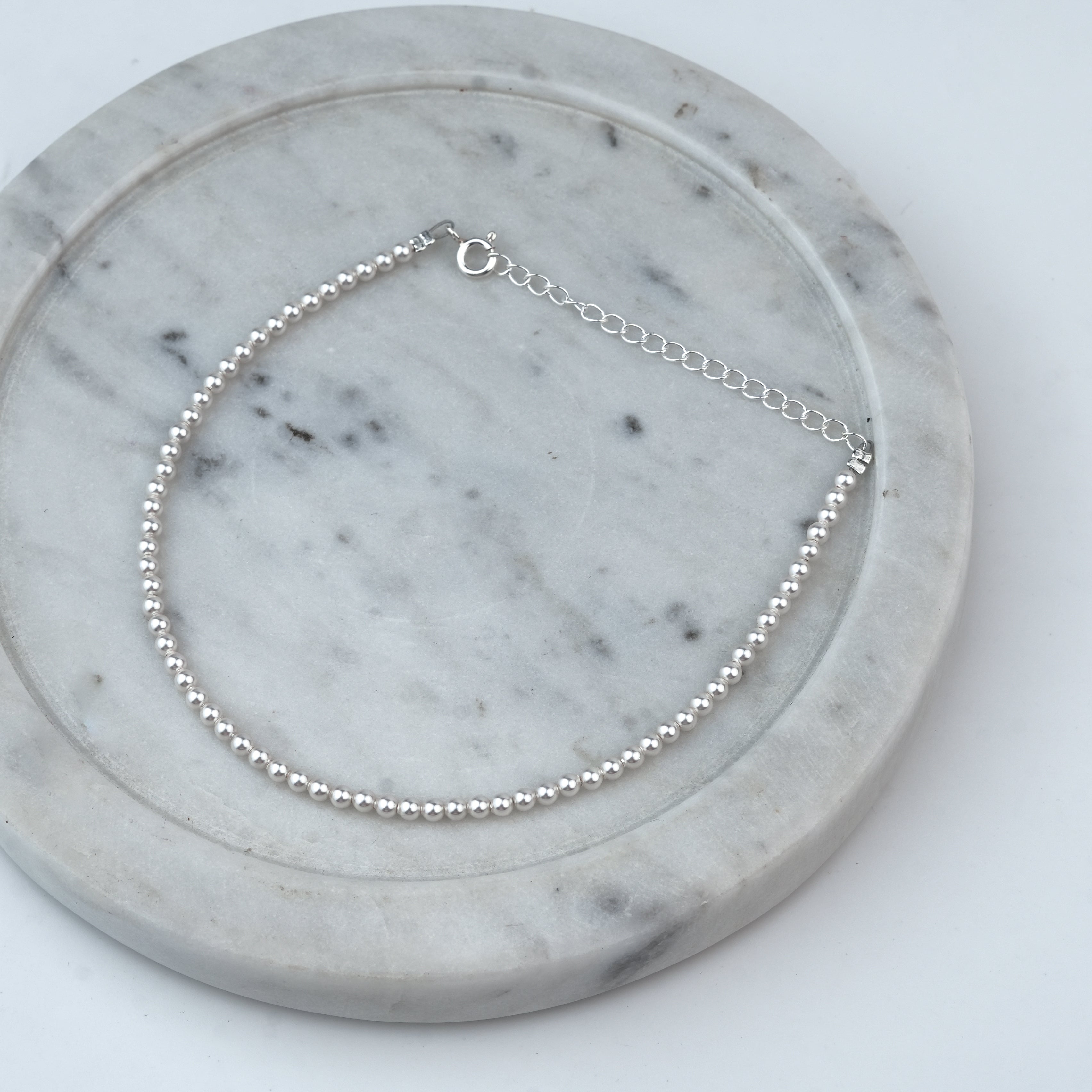 Silver Anklet with 3mm Swarovski Pearl
