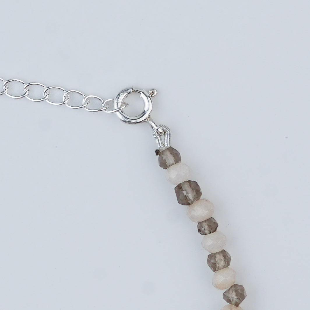 White Jade & Smoky Quartz Silver Anklet (Project Handmade)