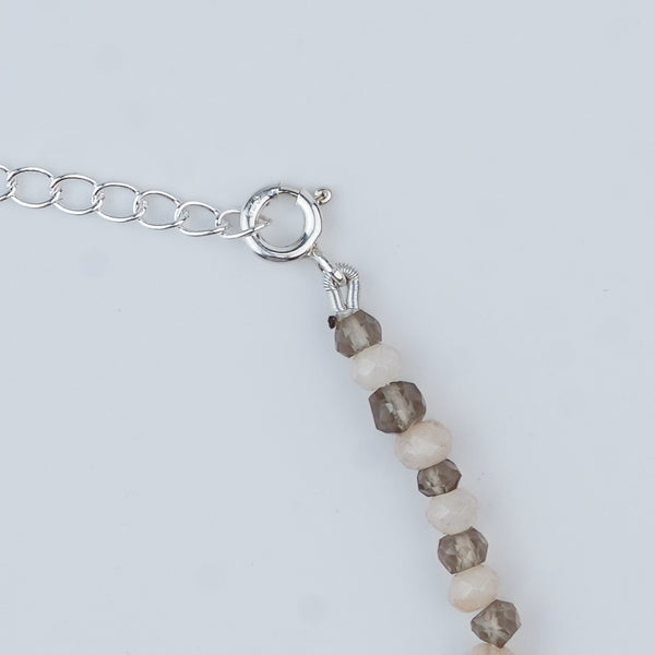 White Jade & Smoky Quartz Silver Anklet (Project Handmade)