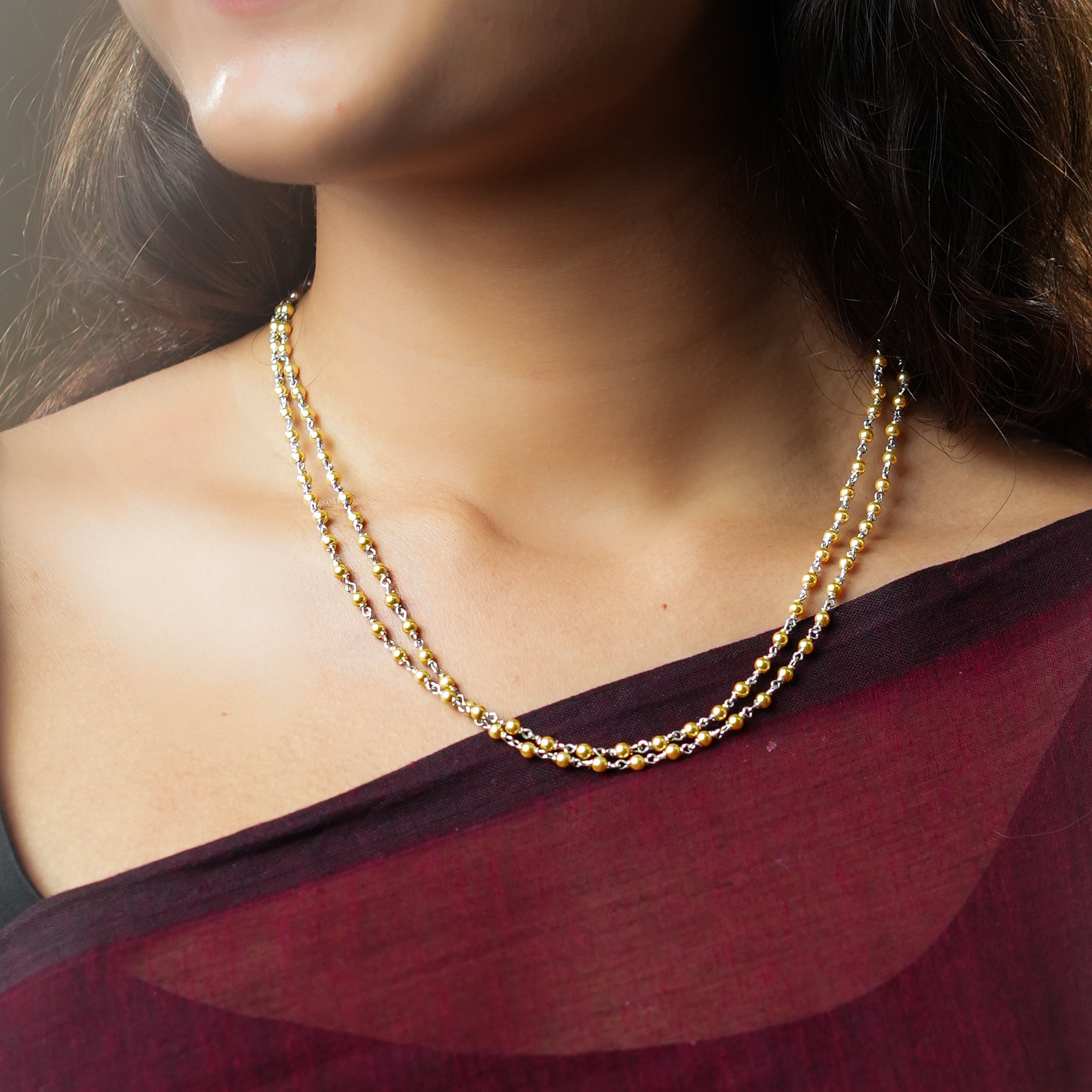 Silver Golden Pearl Ganthan Necklace