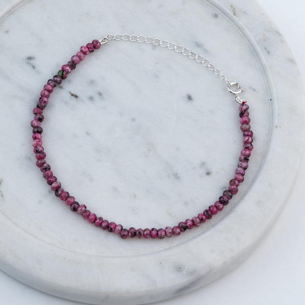 Pink Jade Silver Anklet (Project Handmade)