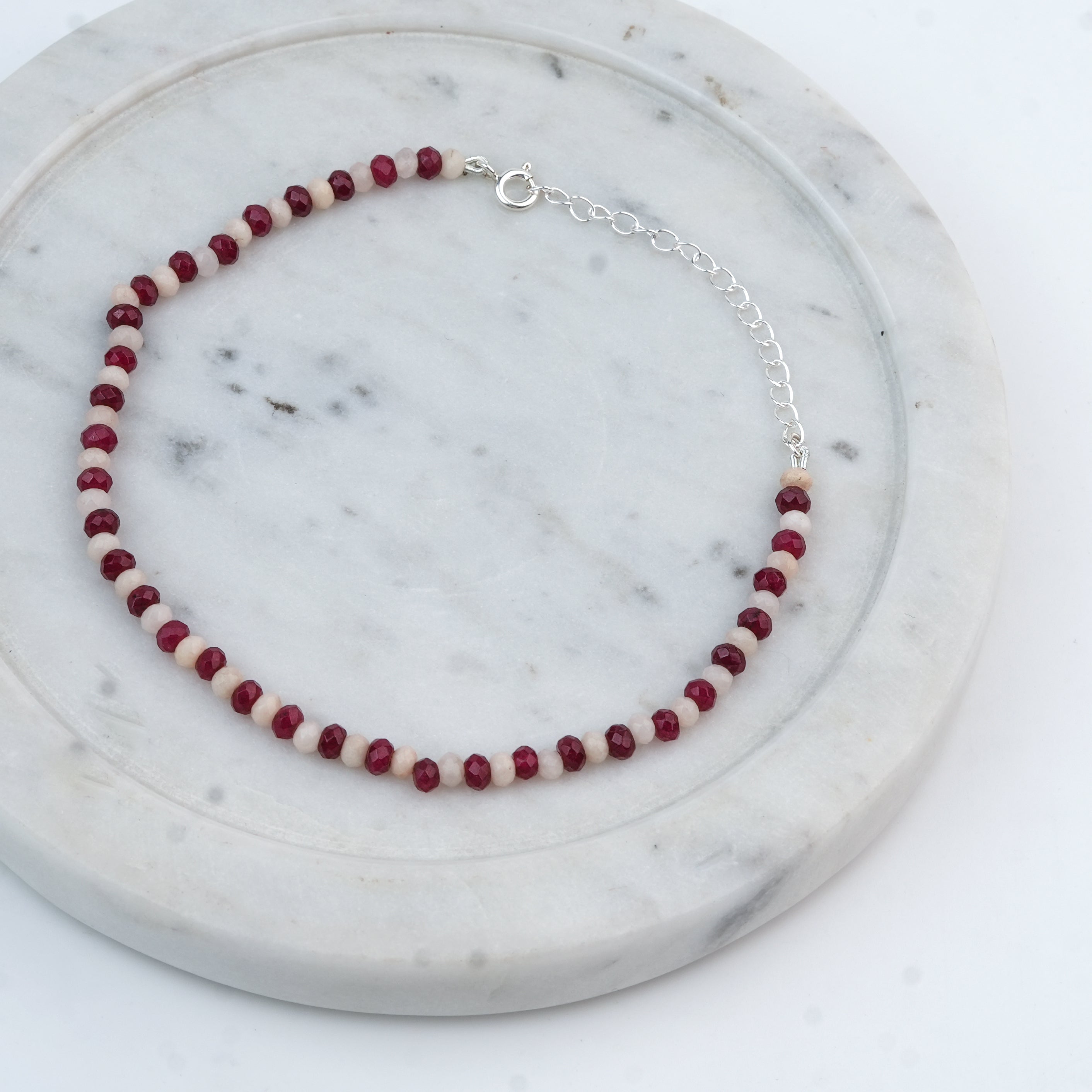 Red & White Jade Silver Anklet (Project Handmade)
