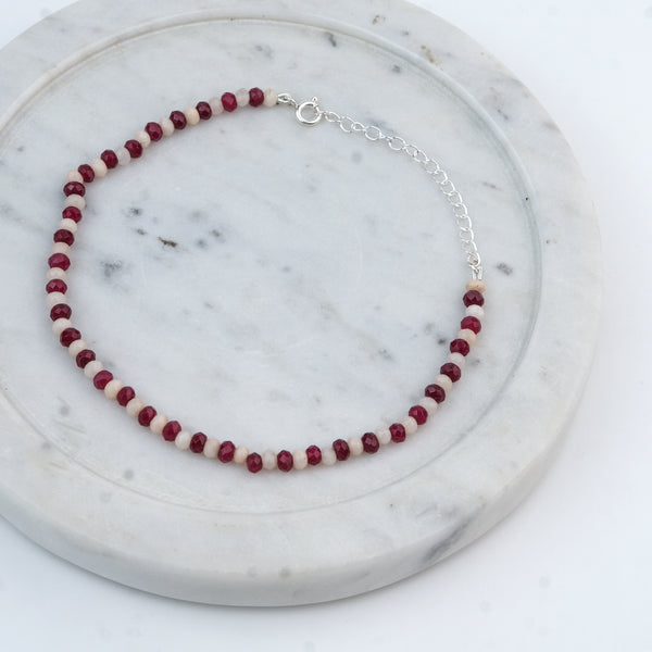Red & White Jade Silver Anklet (Project Handmade)