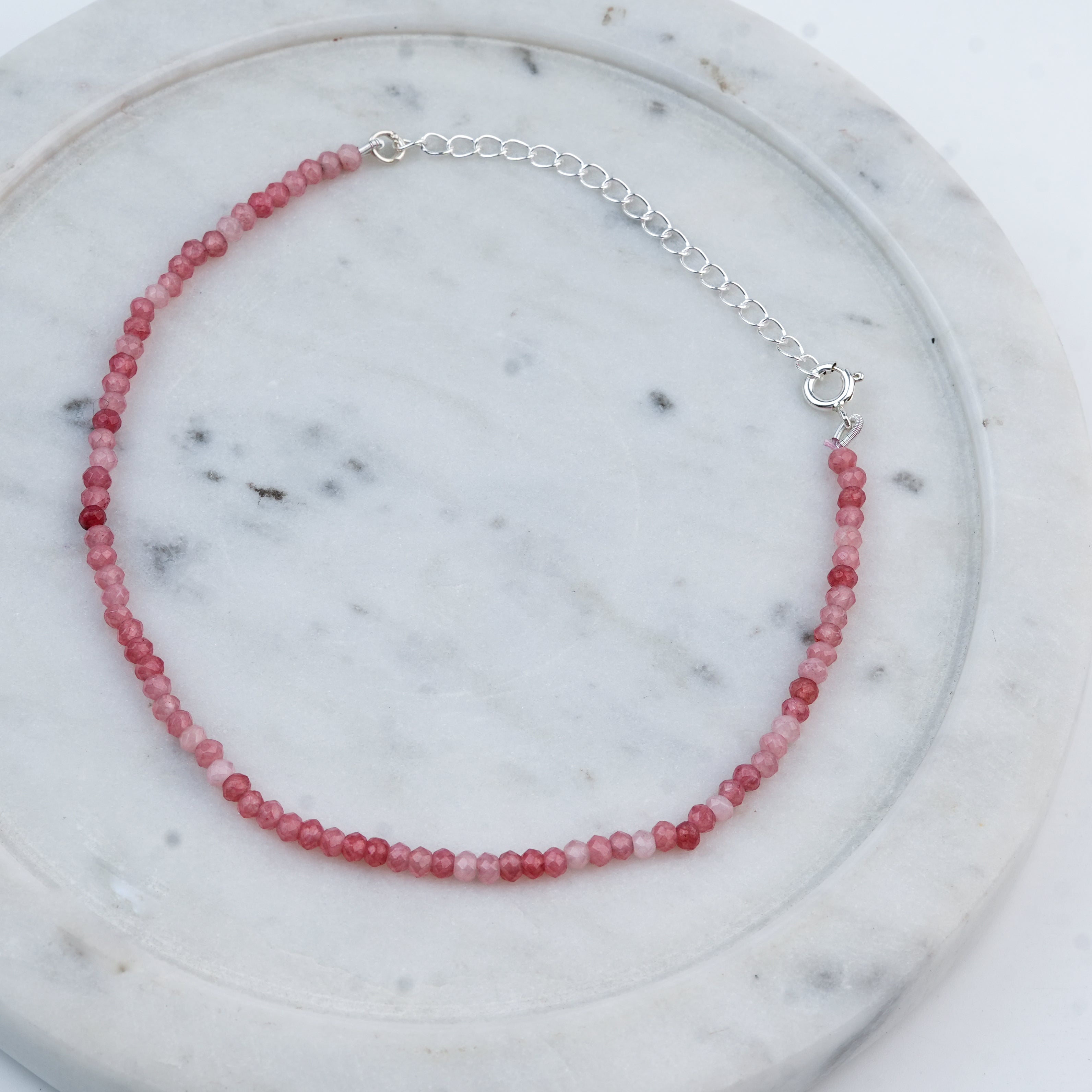 Pink Jade Silver Anklet (Project Handmade)