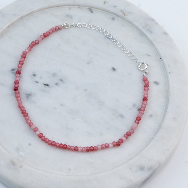Pink Jade Silver Anklet (Project Handmade)