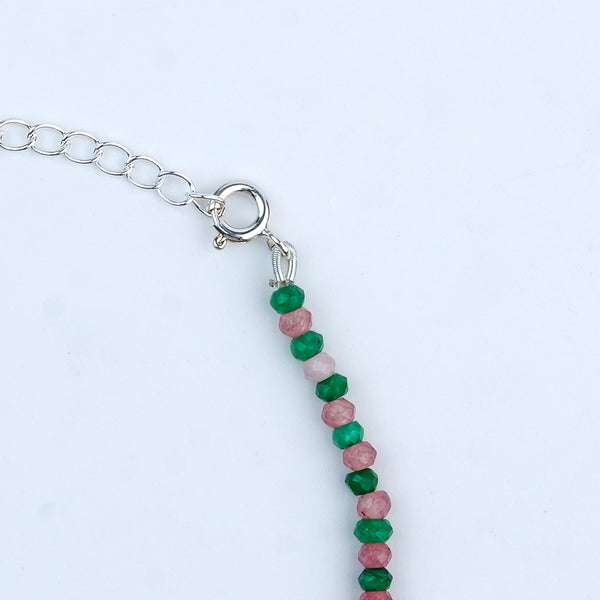 Green & Pink Jade Silver Anklet (Project Handmade)