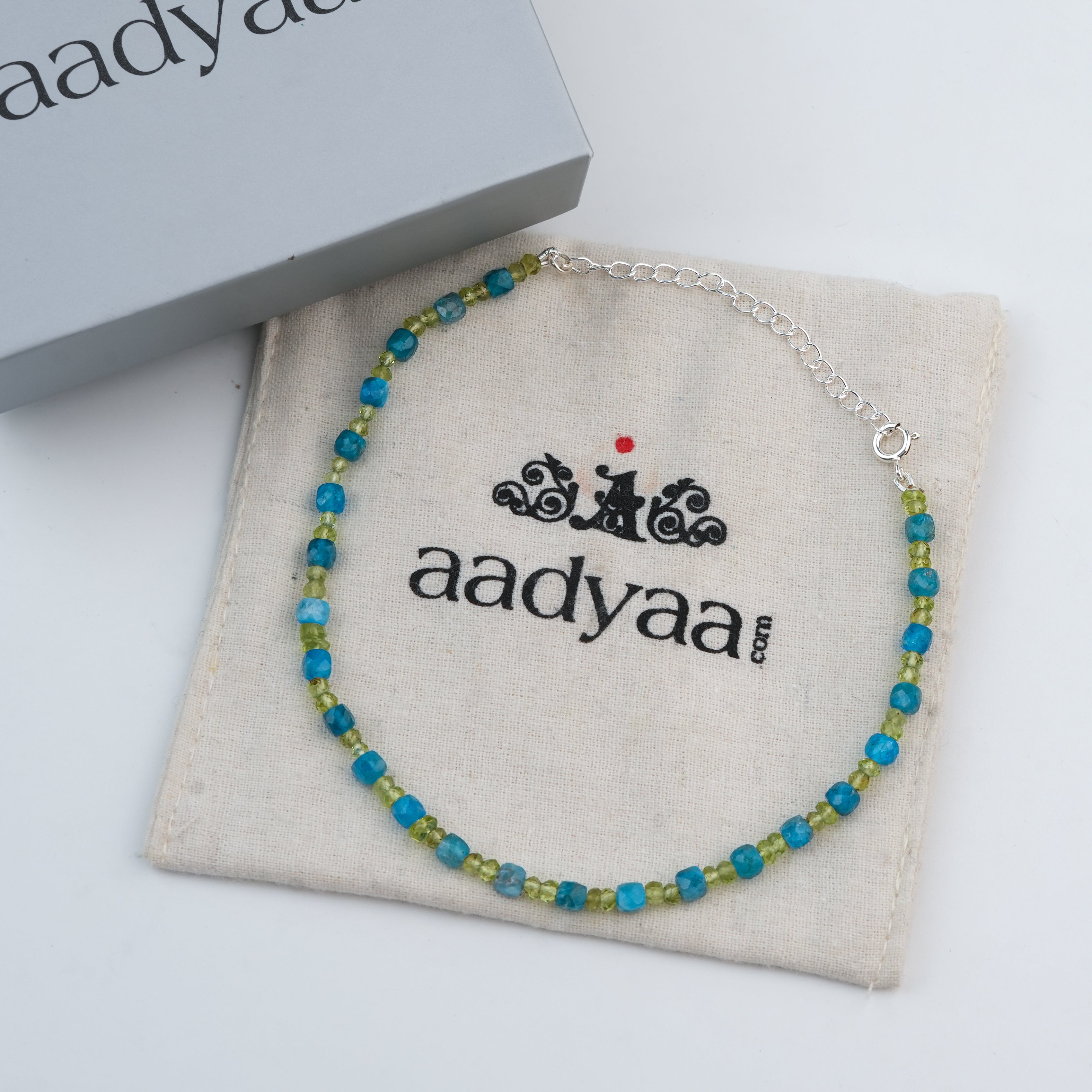 Peridot & Blue Firoza Silver Anklet (Project Handmade)