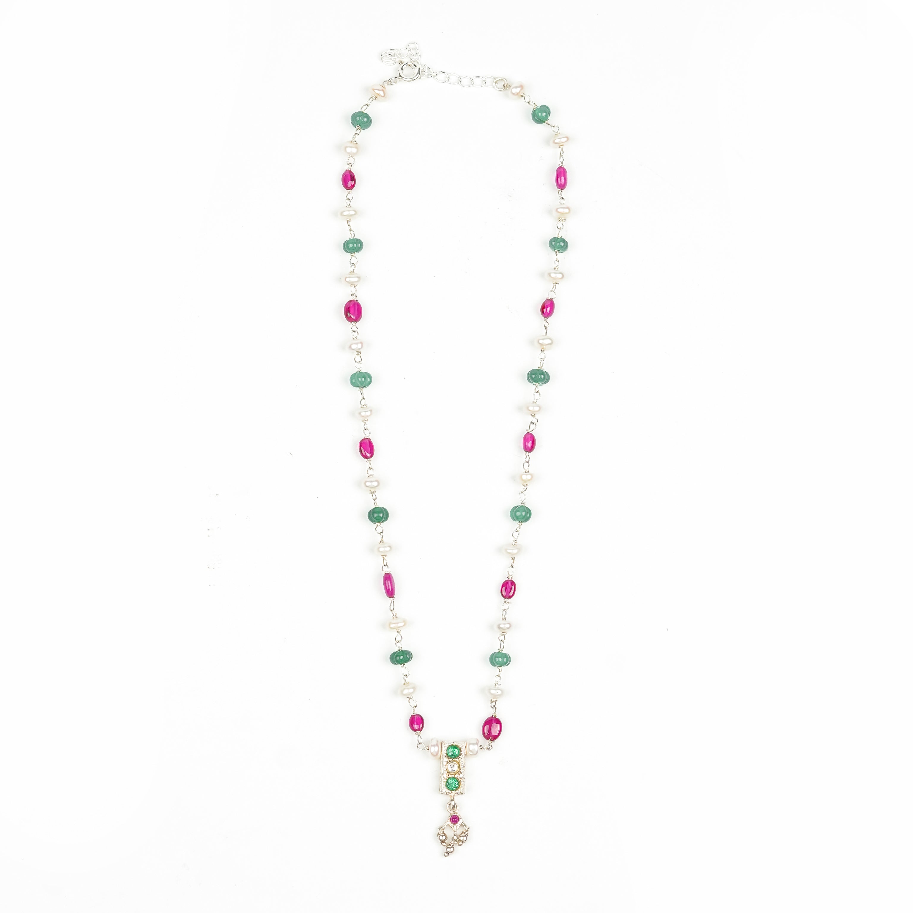Rubies, Green Onyx & Freshwater Pearl Ganthan Necklace