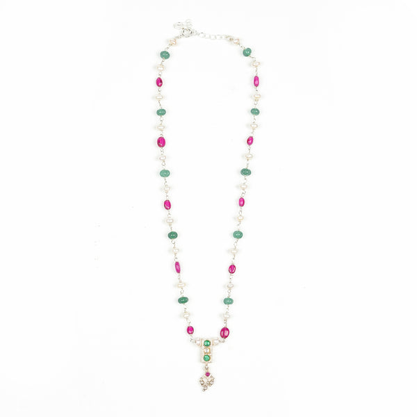 Rubies, Green Onyx & Freshwater Pearl Ganthan Necklace