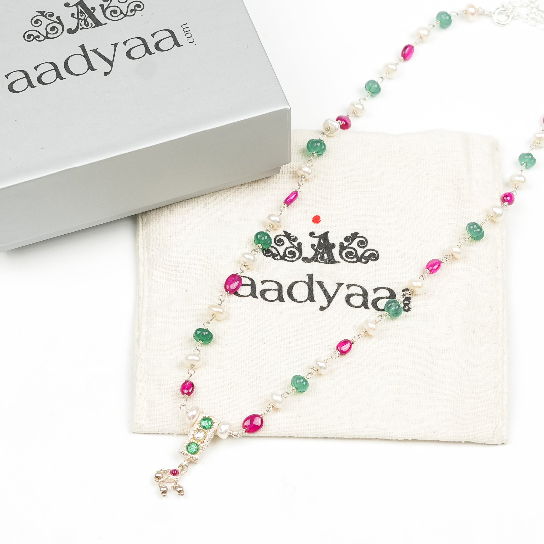 Rubies, Green Onyx & Freshwater Pearl Ganthan Necklace