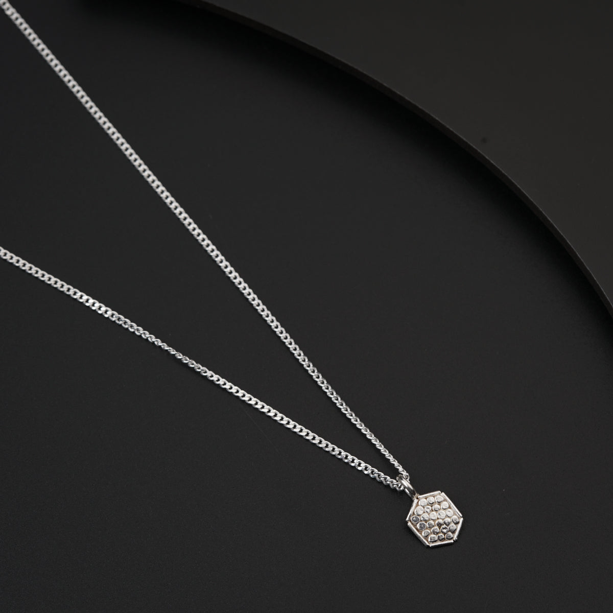 Daily Wear Silver Hammered Hexagon Necklace