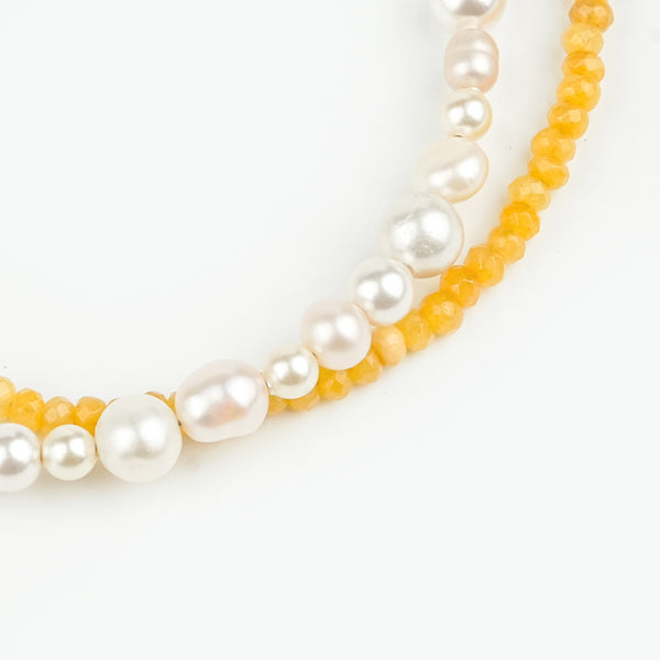 Yellow Jade & Freshwater Pearl Anklet (Project Handmade)