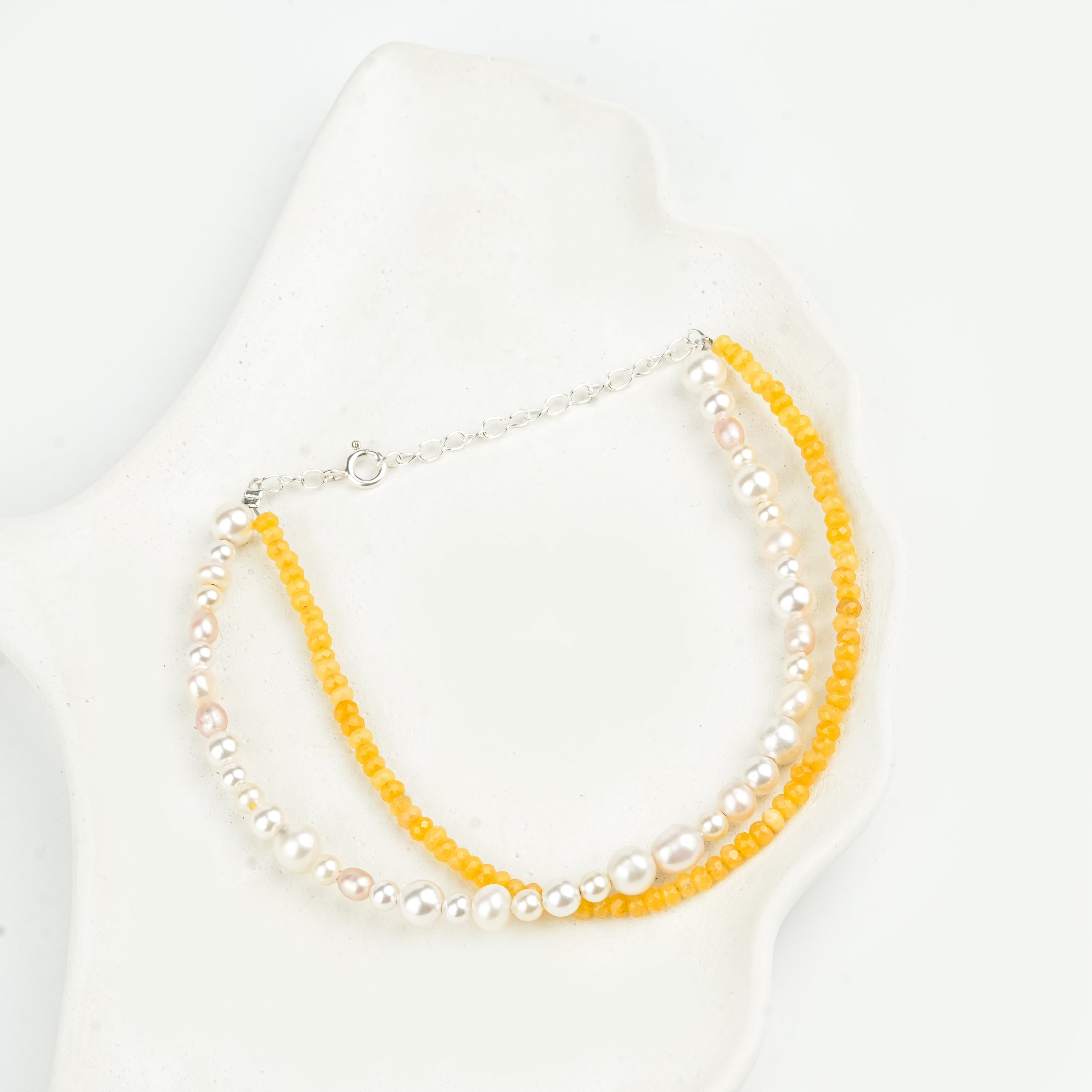 Yellow Jade & Freshwater Pearl Anklet (Project Handmade)