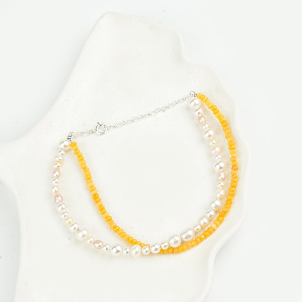 Yellow Jade & Freshwater Pearl Anklet (Project Handmade)