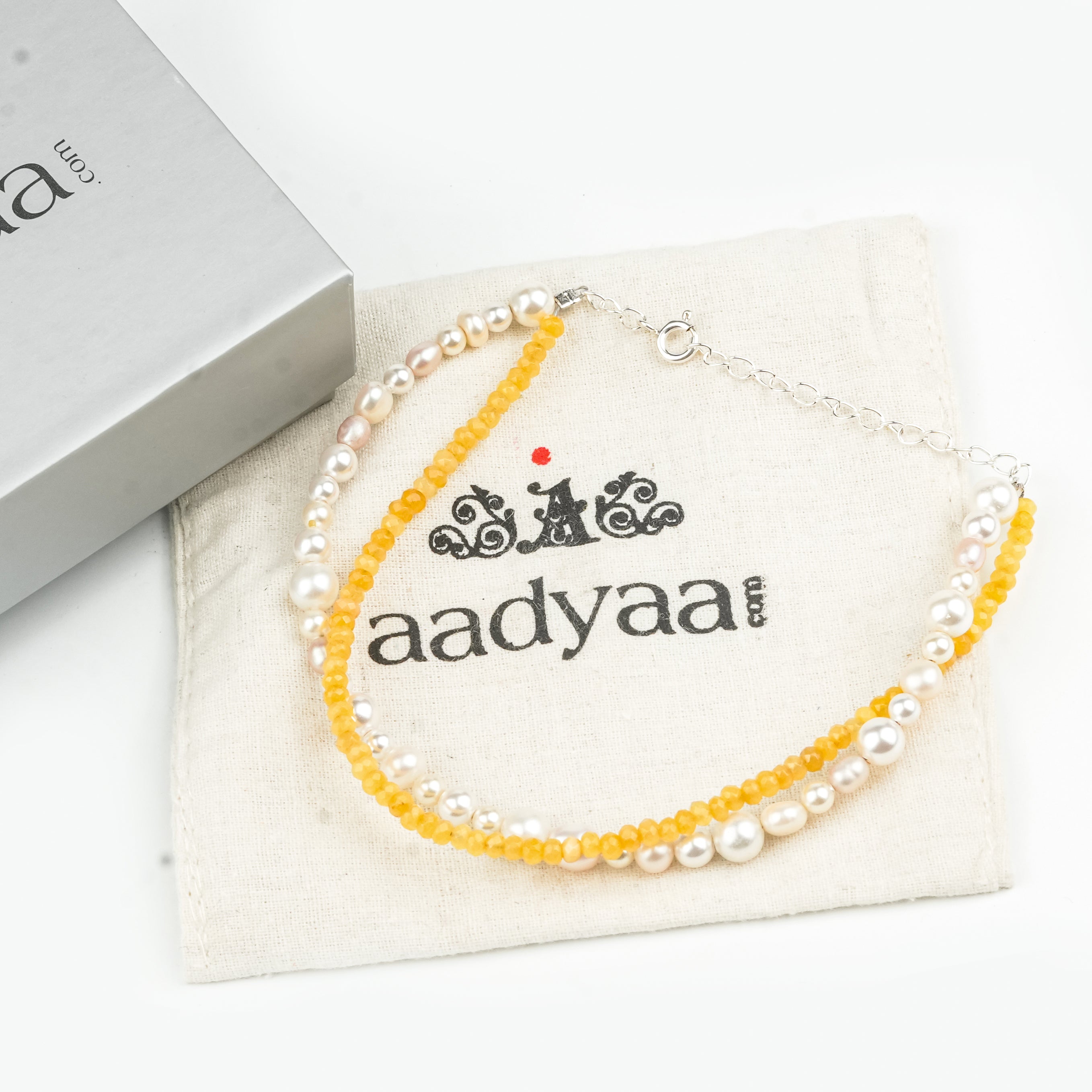 Yellow Jade & Freshwater Pearl Anklet (Project Handmade)