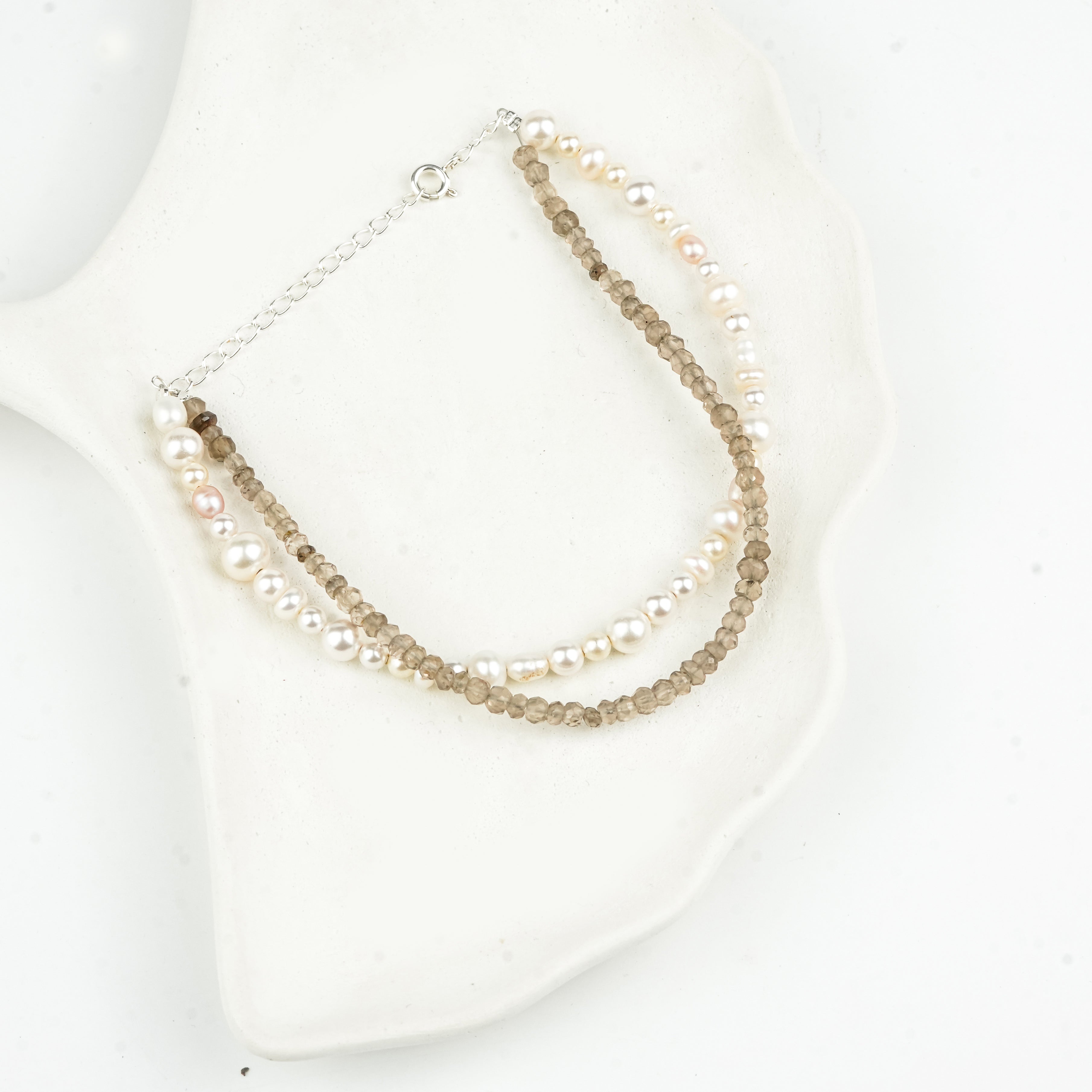 Smokey Quartz & Freshwater Pearl Anklet (Project Handmade)