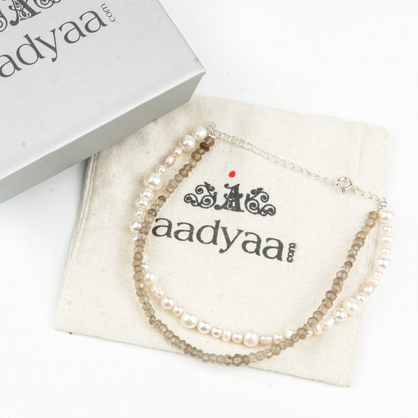 Smokey Quartz & Freshwater Pearl Anklet (Project Handmade)