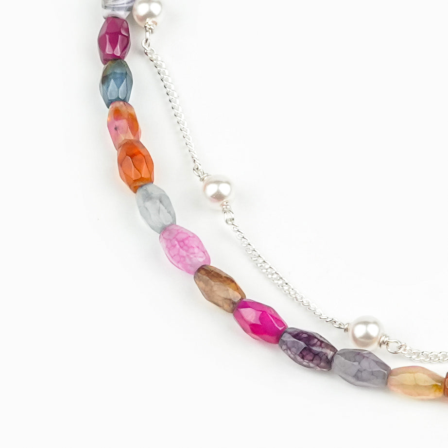 Multicolor Agate & Pearl Chain Anklet (Project Handmade)