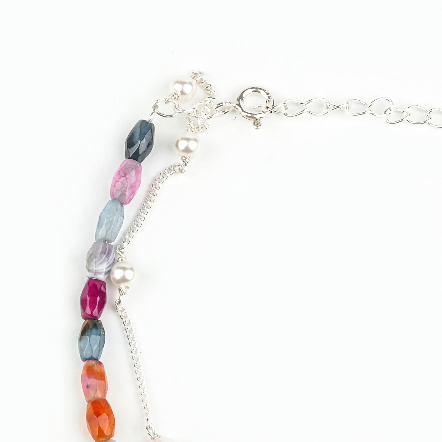 Multicolor Agate & Pearl Chain Anklet (Project Handmade)