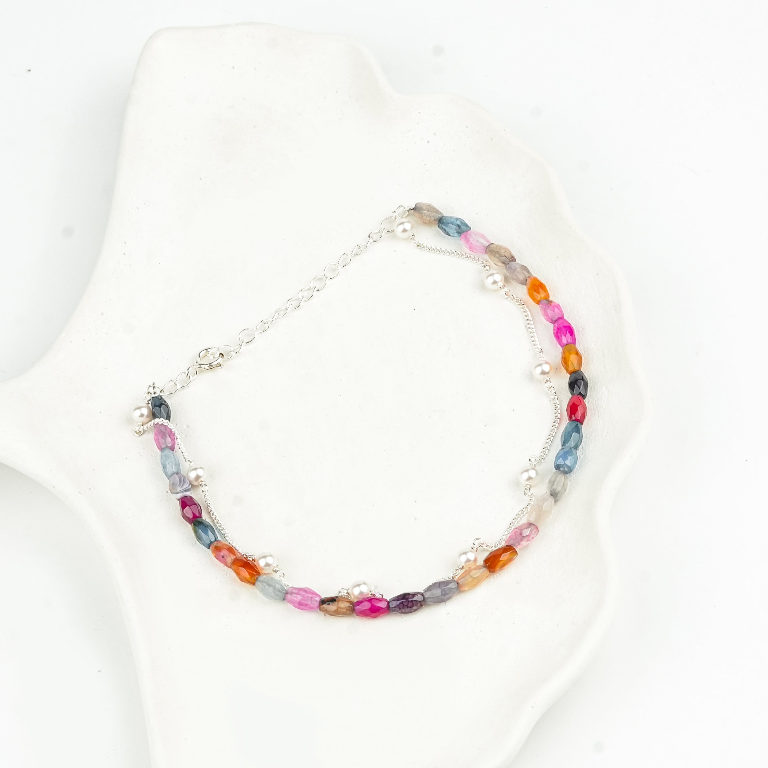 Multicolor Agate & Pearl Chain Anklet (Project Handmade)