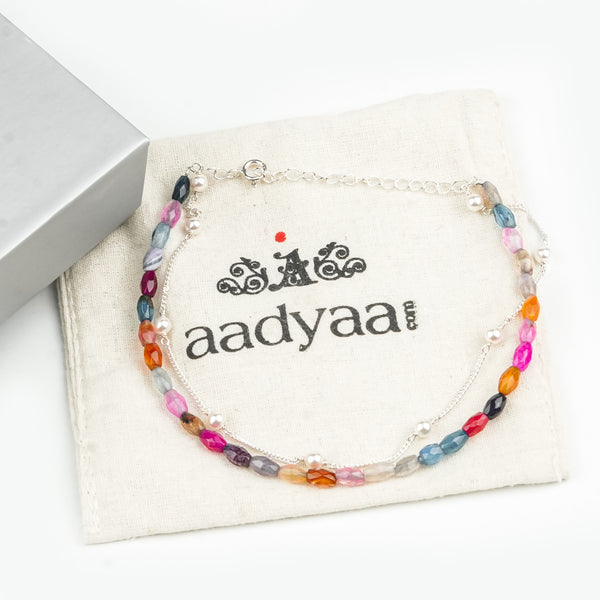 Multicolor Agate & Pearl Chain Anklet (Project Handmade)