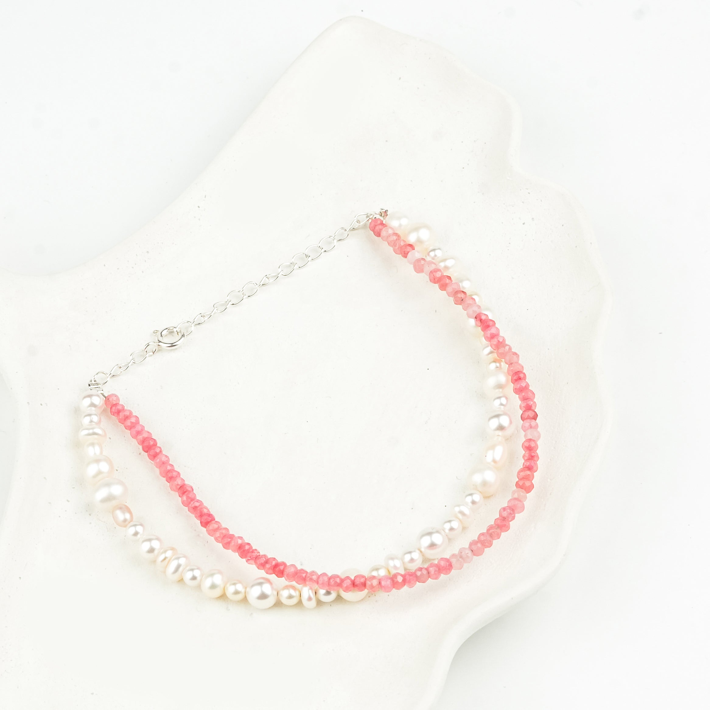 Freshwater Pearl & Pink Jade Anklet (Project Handmade)