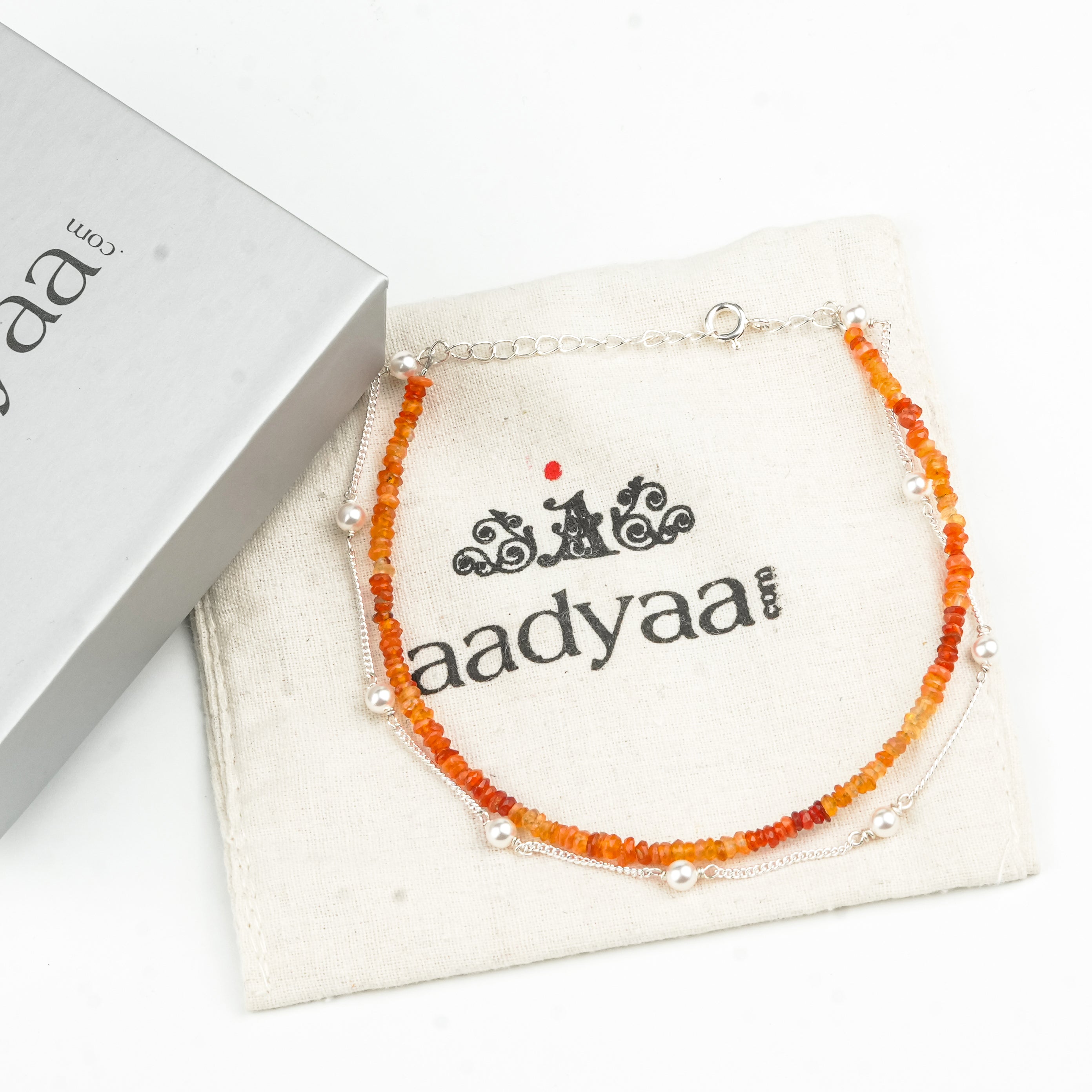 Carnelian & Pearl Chain Anklet (Project Handmade)