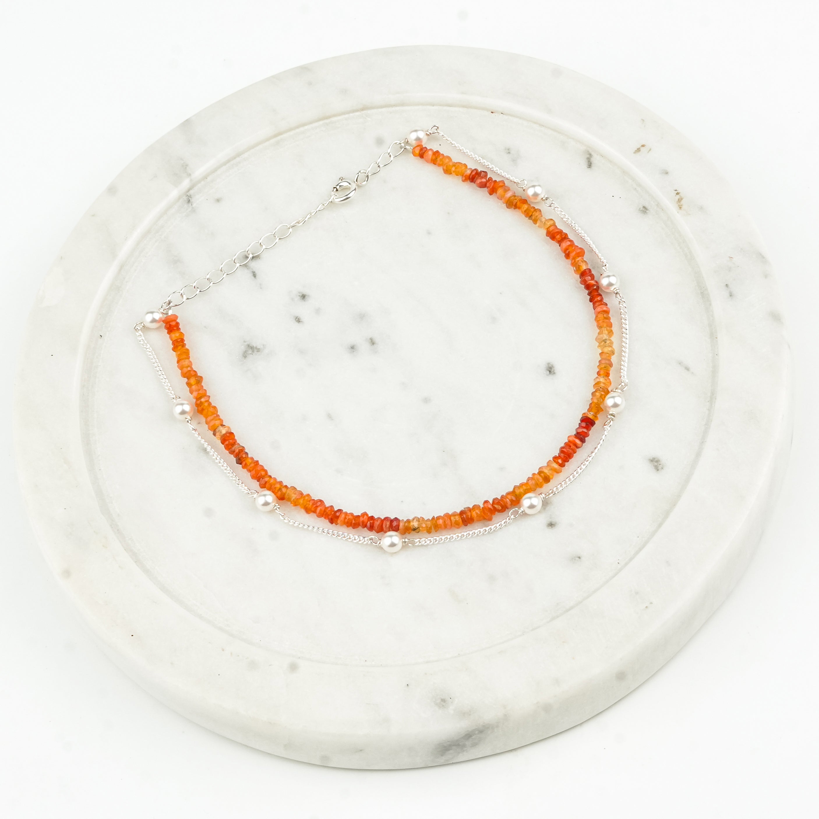 Carnelian & Pearl Chain Anklet (Project Handmade)