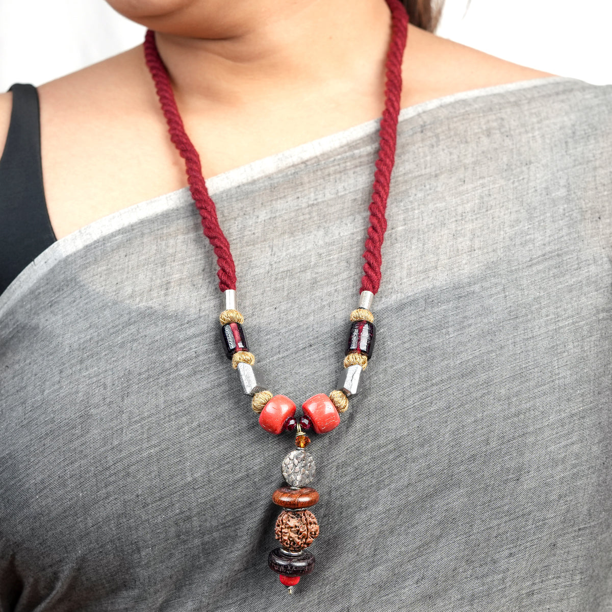 Glass Bead & Wooden Bead Necklace