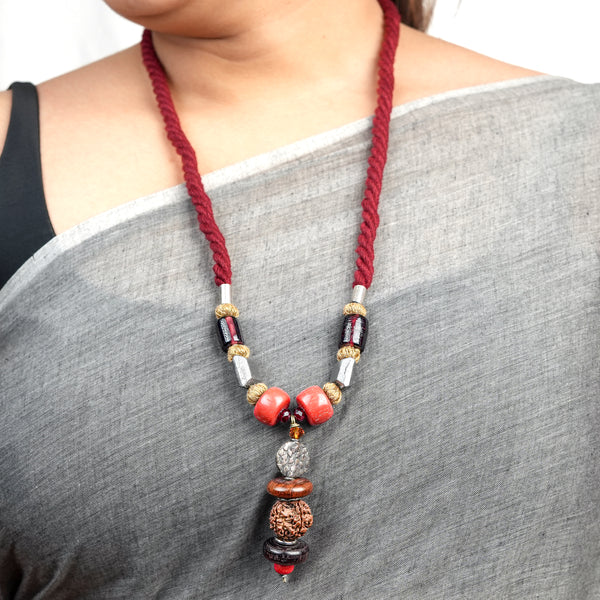 Glass Bead & Wooden Bead Necklace