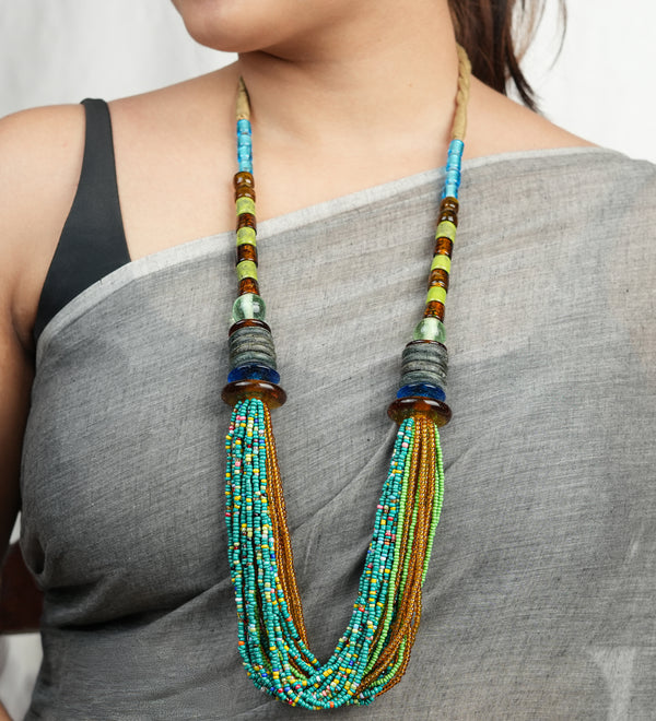 Glass Bead Layered Bunch Necklace