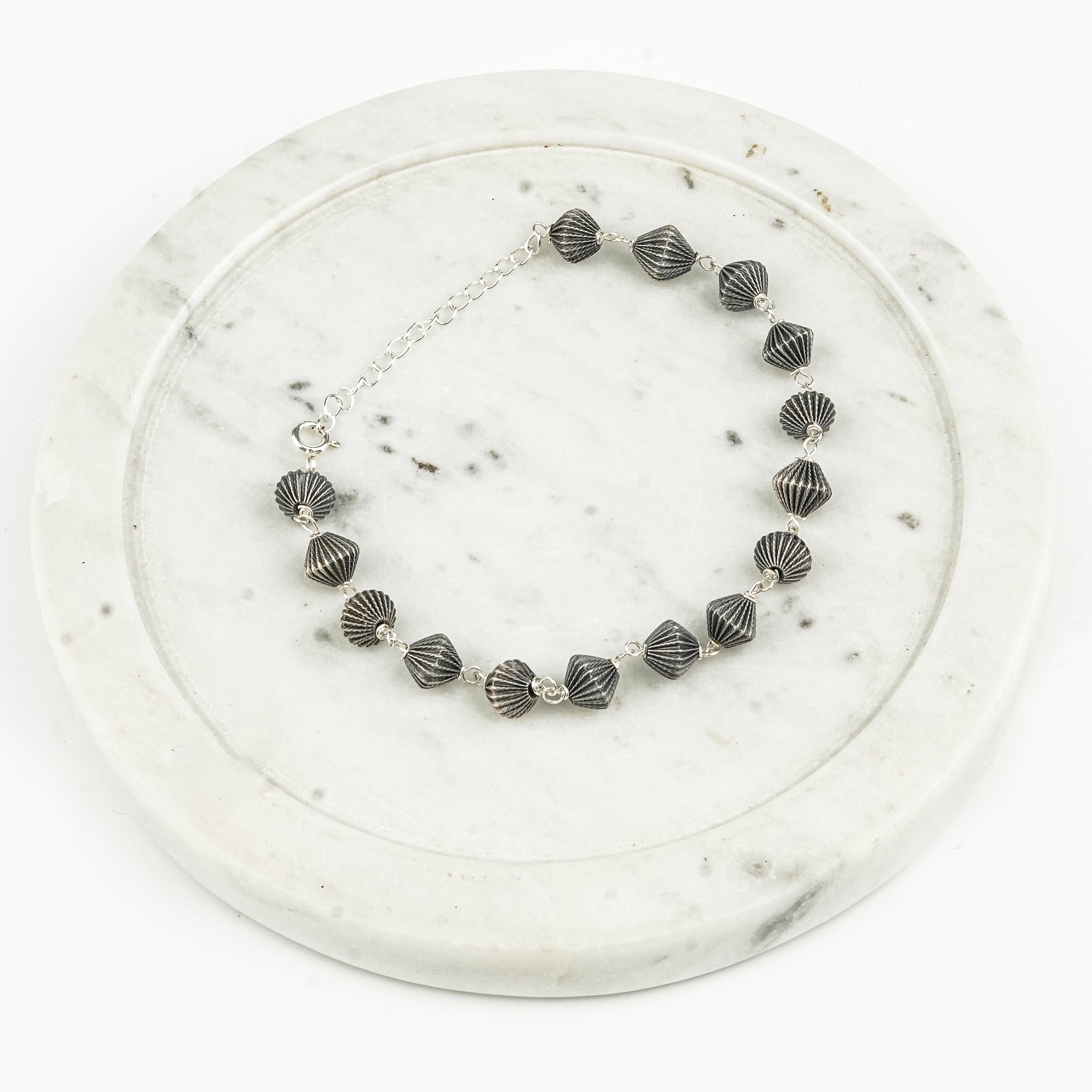 Silver Carved Bead Ganthan Anklet (Project Handmade)