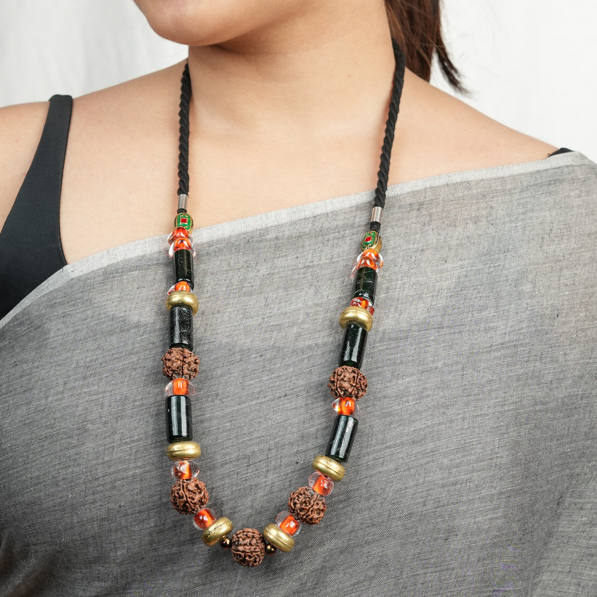 Necklace with Glass Beads & Rudraksha