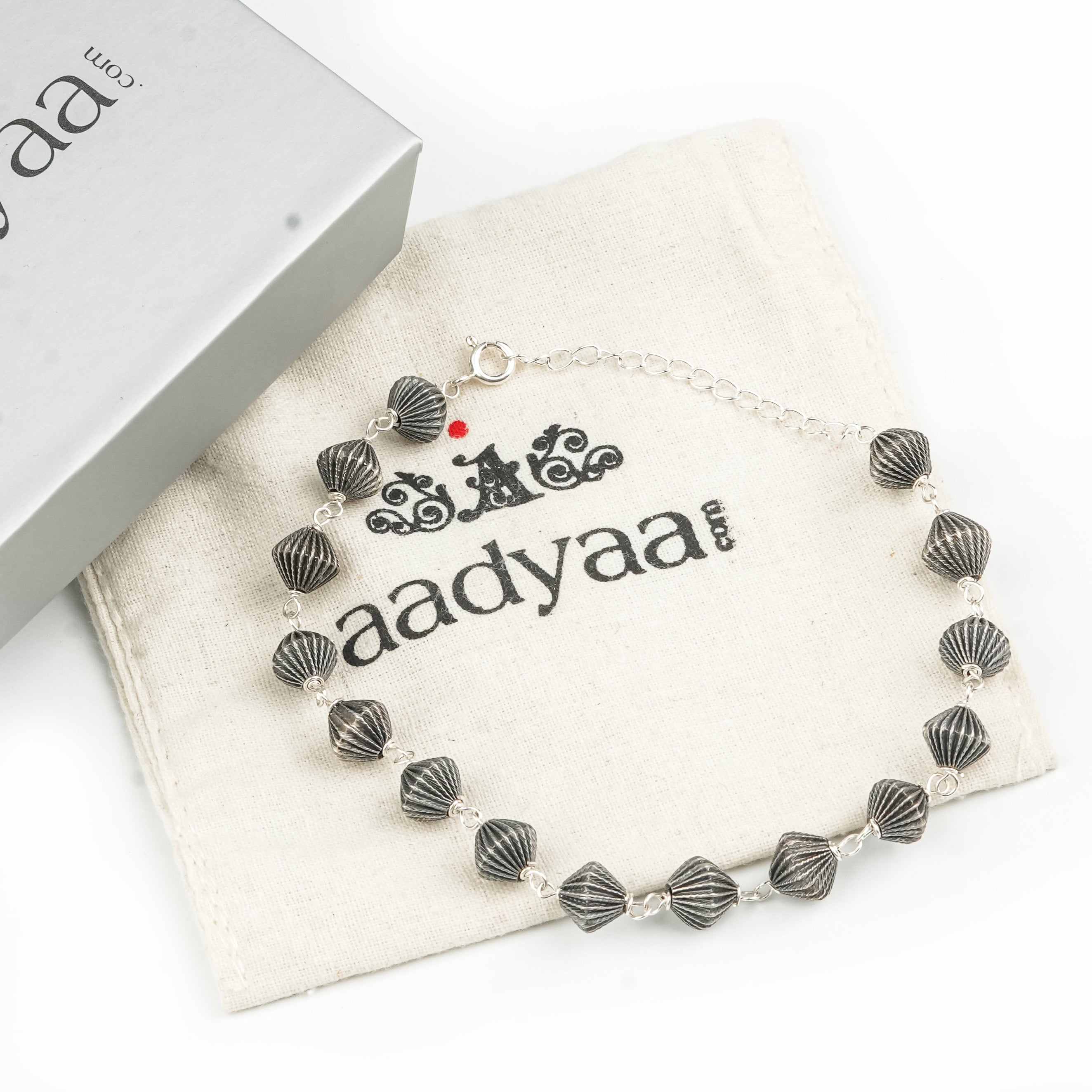 Silver Carved Bead Ganthan Anklet (Project Handmade)