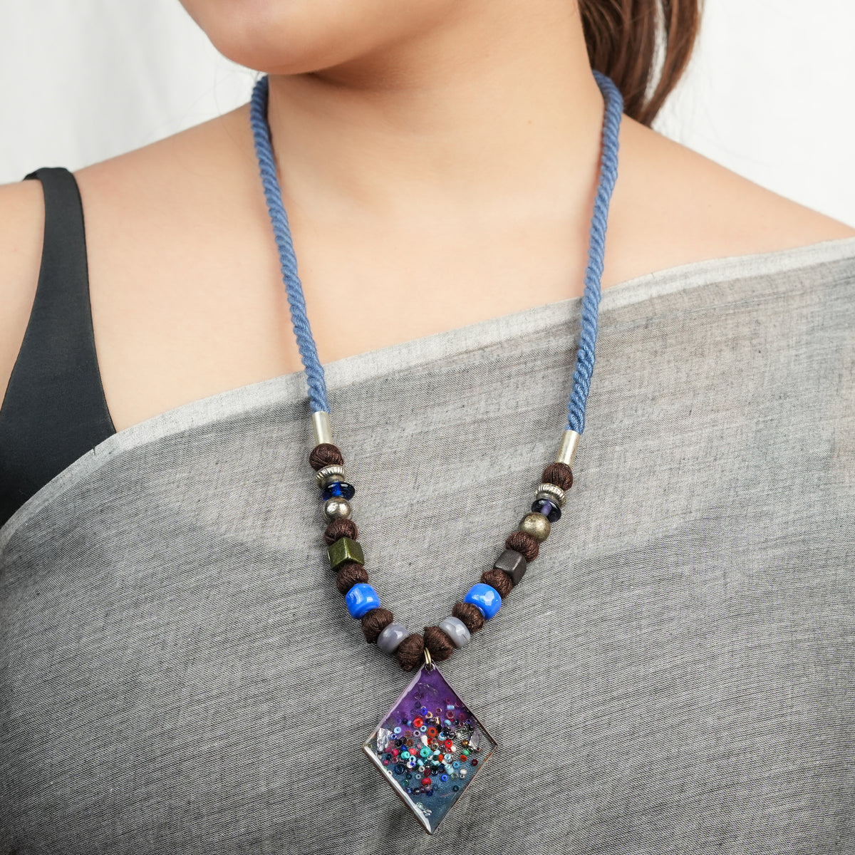 Glass Bead & Diamond Shaped Necklace
