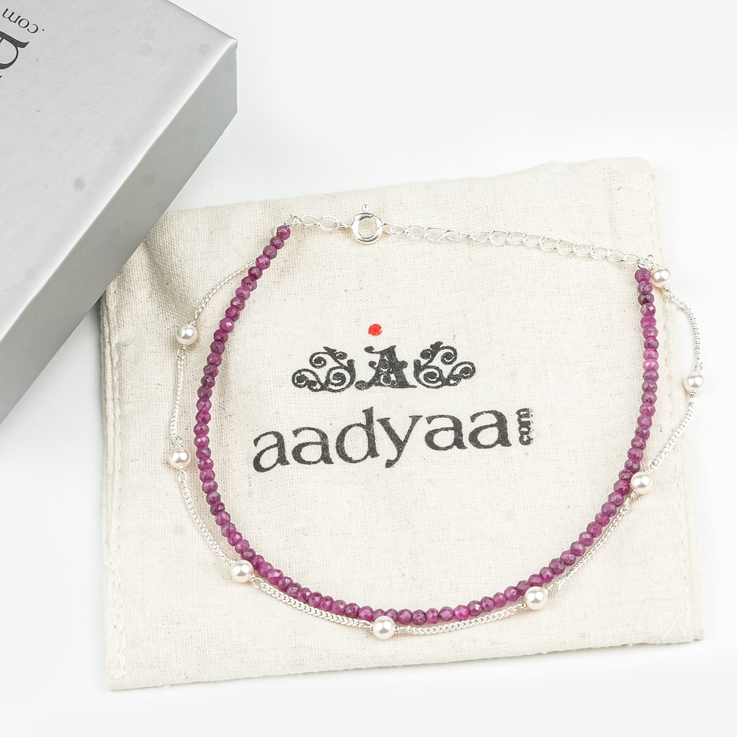 Ruby & Pearl Chain Anklet (Project Handmade)