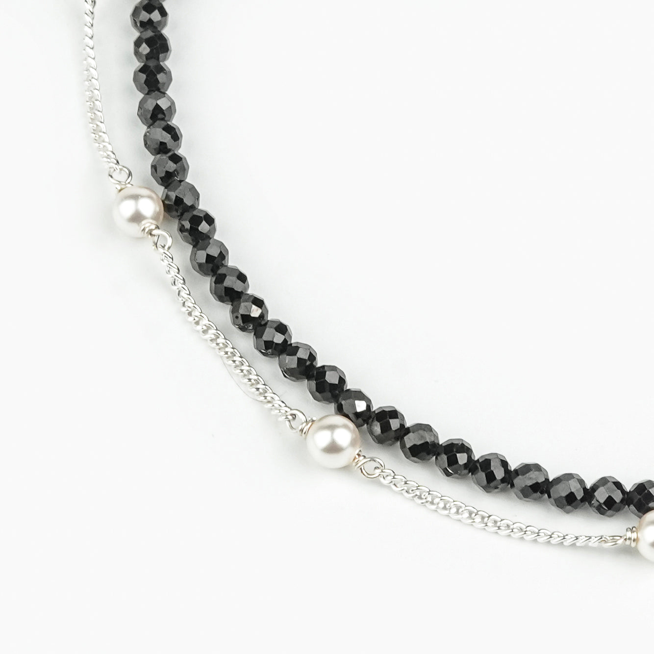 Black Spinel & Pearl Chain Anklet (Project Handmade)