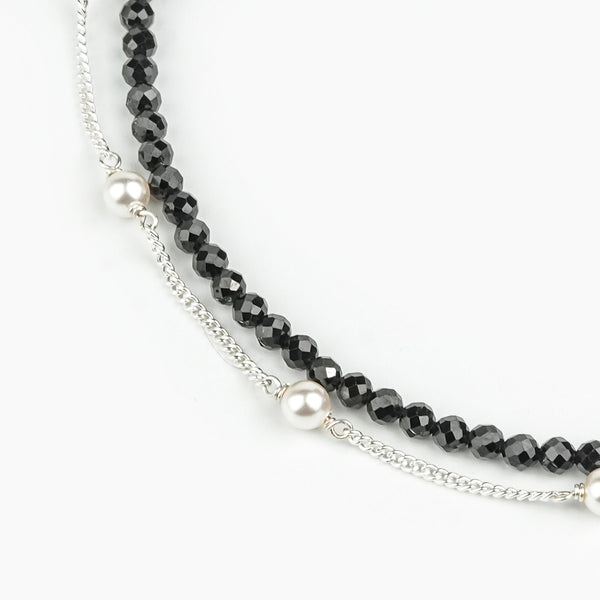 Black Spinel & Pearl Chain Anklet (Project Handmade)