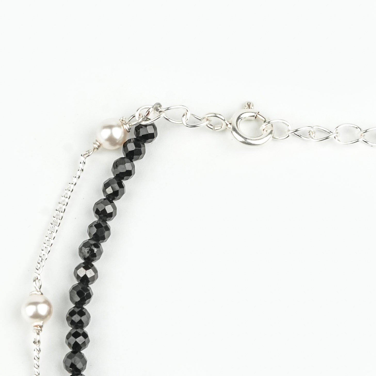 Black Spinel & Pearl Chain Anklet (Project Handmade)