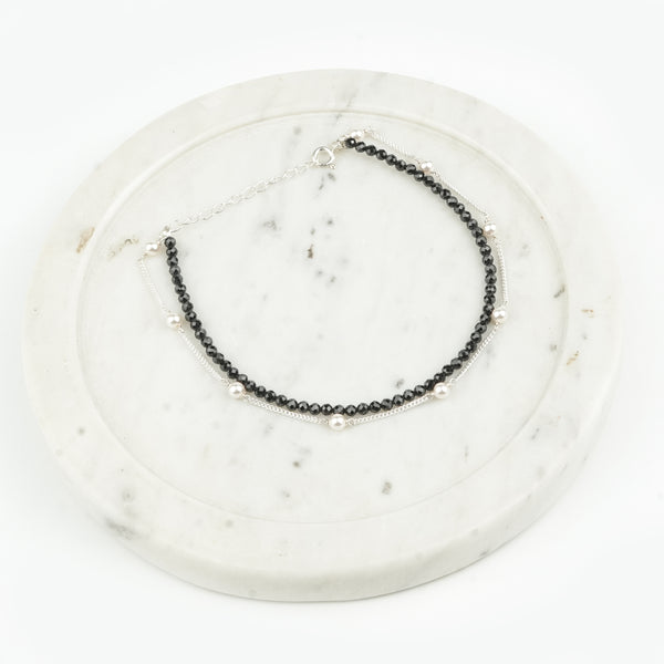 Black Spinel & Pearl Chain Anklet (Project Handmade)