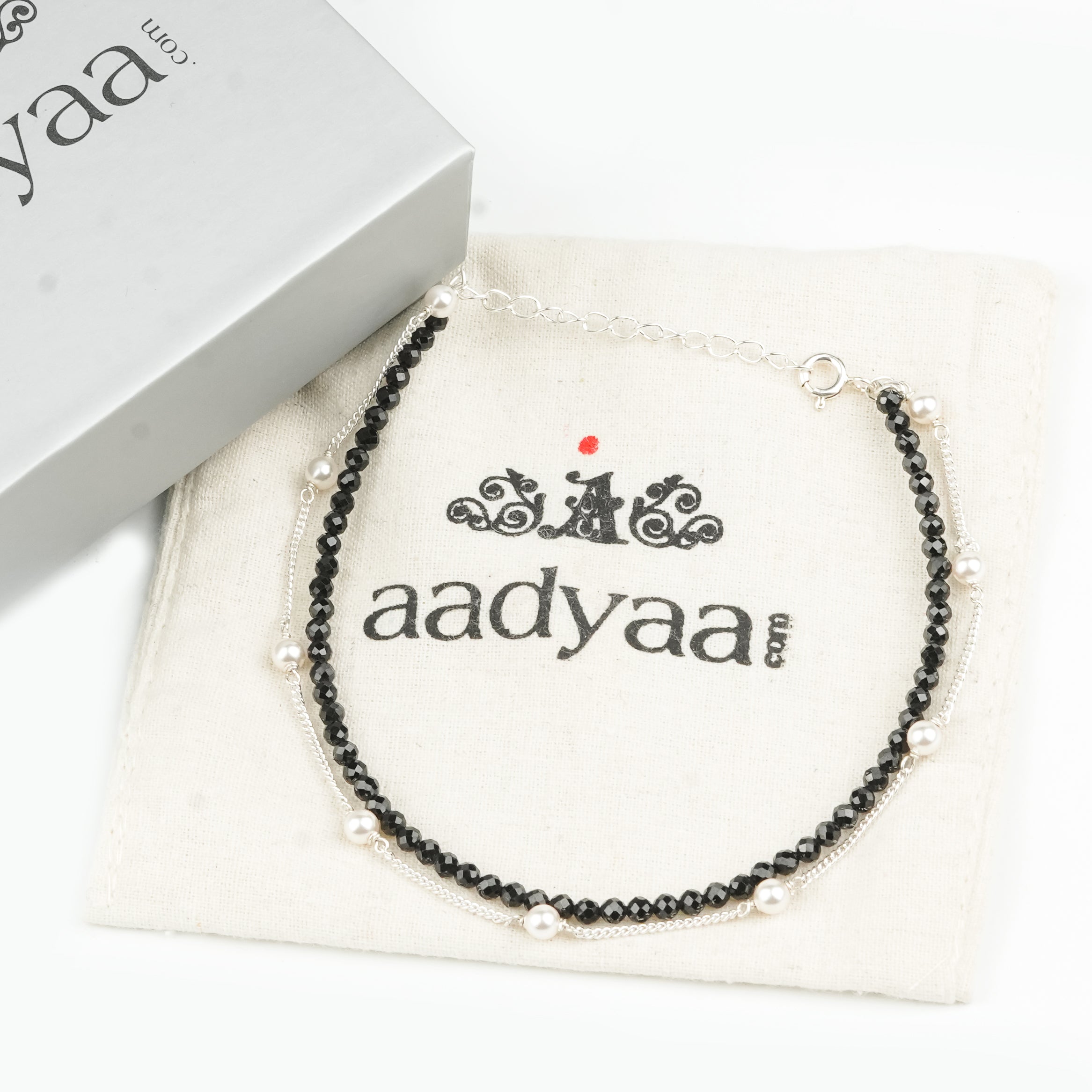 Black Spinel & Pearl Chain Anklet (Project Handmade)