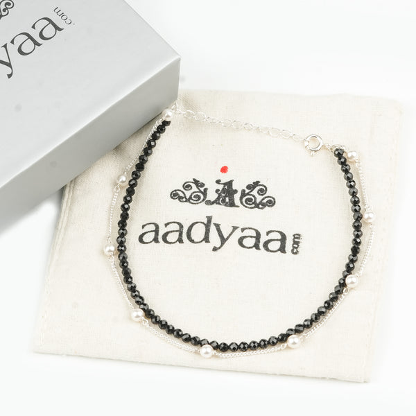 Black Spinel & Pearl Chain Anklet (Project Handmade)