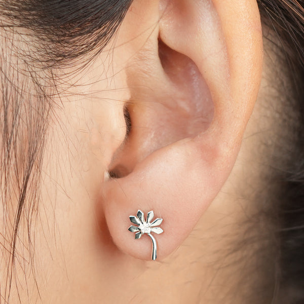 Silver CZ Blossom Stud Earrings
