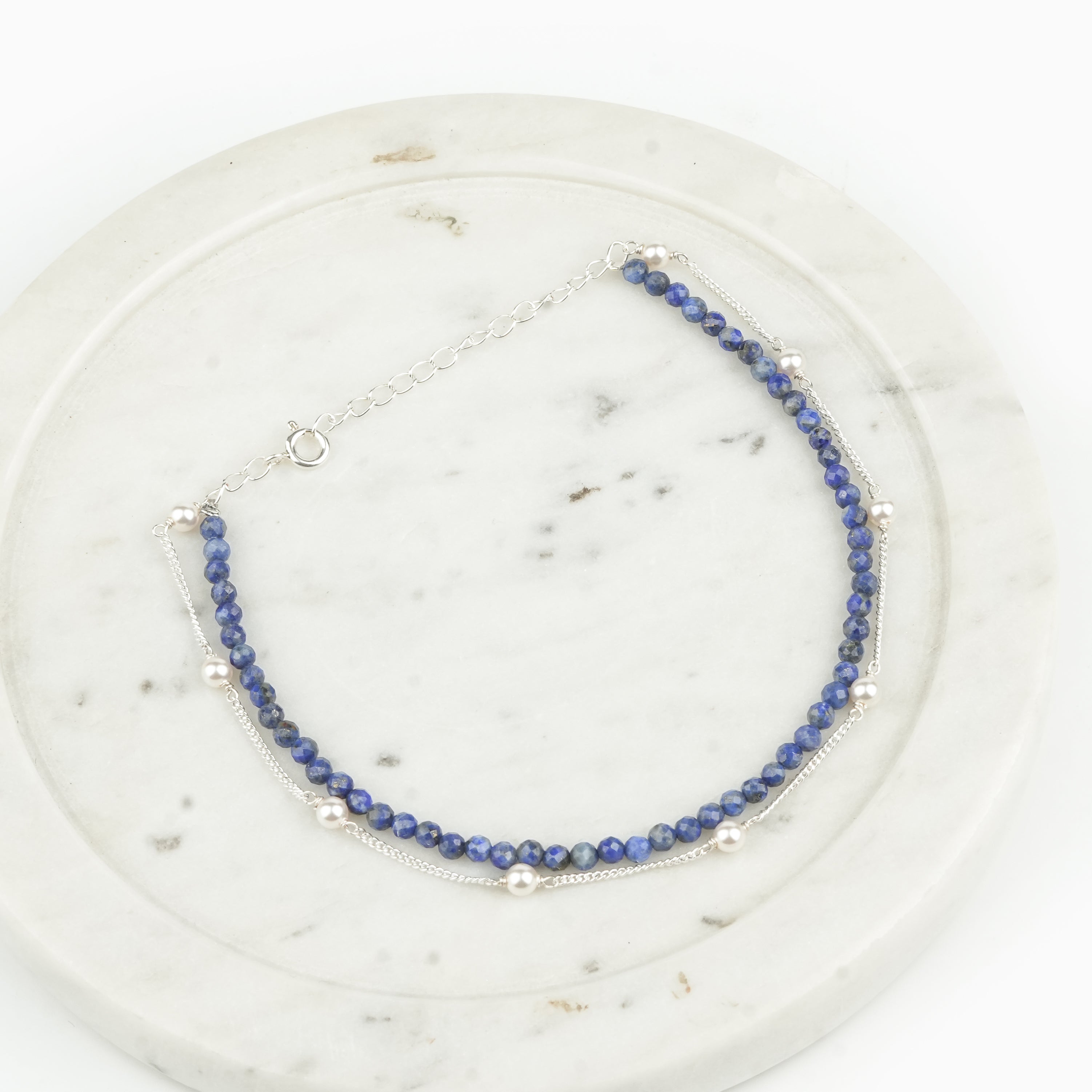 Lapis Lazuli & Pearl Chain Anklet (Project Handmade)